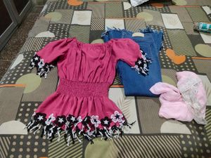 2 Tops And Peplum  Jeans Combo