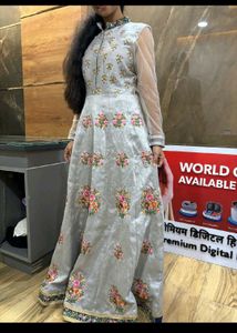 Silver Grey Embroidered Anarkali Gown 🩶