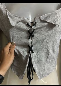 Gray Long Sleeve Crop Top