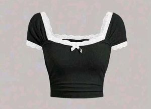 Black Lacey Sinched Waist Crop Top