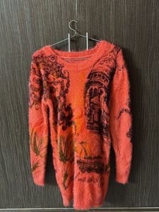 Fuzzy Orange Graphic Sweater