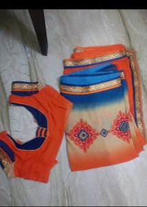 Orange &amp; Blue Saree with Blouse