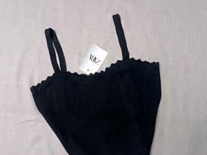 New With Tag Zara Ribbed Korean Black Crop Top