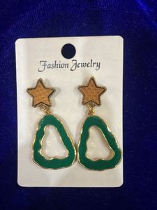 Star & Green Dangle Earrings