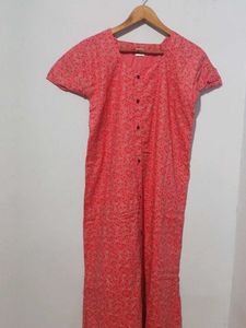 Coral Ditsy Floral Button-Down Nighty