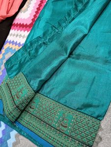 Teal Fabric with Embroidered Border