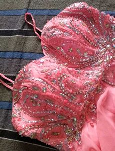 Coral Embellished Evening Gown