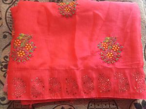 Embroidered Coral Saree