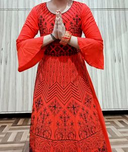 Ethnic Gown With Vibrant Red And Black Colour