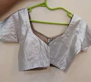 Silver Brocade Customized Blouse With Lining Inside New With Tag Size 36