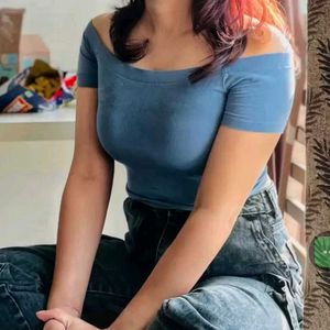 Light Blue Off shoulder Top