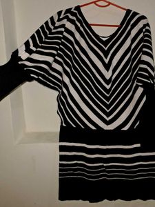Combo Black &amp; White Striped Dress With Shirt