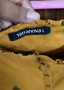 Off Shoulder, Mustard Ribbed Top