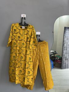 Yellow Printed Kurta Set (XL)