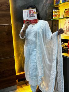White Chikankari Suit (Kurti, Pant, Dupatta)
