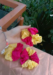 Pink &amp; Yellow Hair Scrunchies