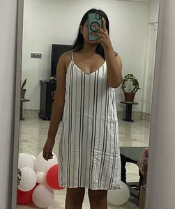 Strip V Neck Dress