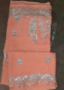 Peach Saree Without Blouse Piece