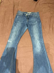 Flare Leg Denim Jeans With Borders