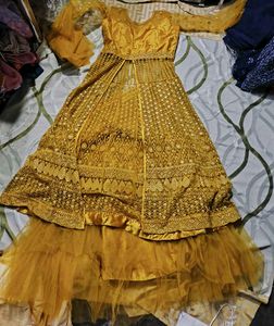 Elegant Mustard Embroidered Anarkali