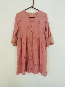 Pink Embroidered A-Line Dress - Bombay Paisley