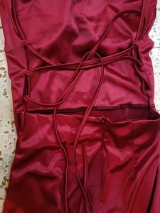 Red Satin Slit dress