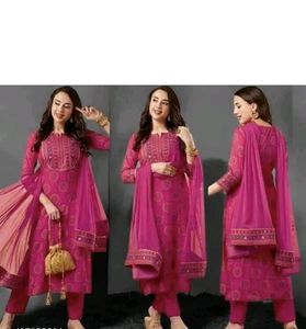 New/Unused Foil Print Kurta Pant Dupatta Set