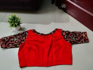 Organza Black &amp; Red Polka Dot Saree