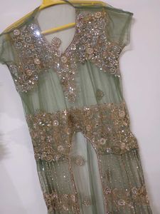 Olive Green Four piece dress (semi stitched)