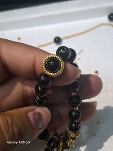 Black Beaded Bracelet with Tree Charm