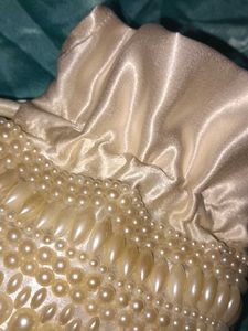 Satin Hand Bag With Beautiful White Pearls