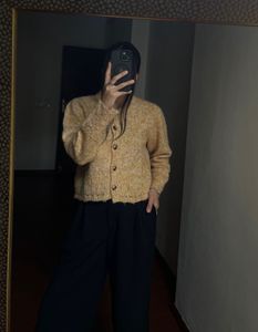 Warm Mustard Yellow Round Collar Cardigan