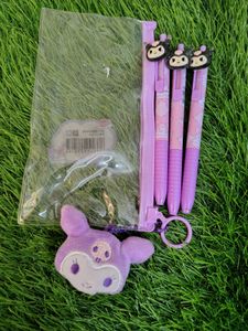 Set Of 3 Kuromi Gel Pens With Pouch