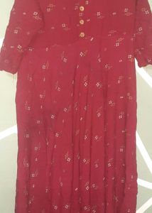 Maroon Dress with Gold Print