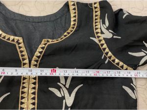 Black linen printed kurta