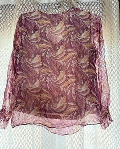 Abstract Print Sheer Long Sleeve Top
