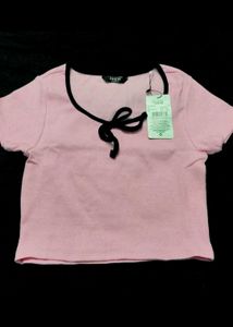 Pink Tie-Front Crop Top