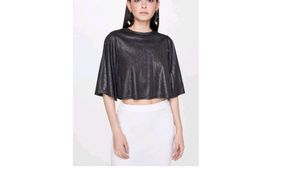 Silver Round Neck Flared Short Polyester Top