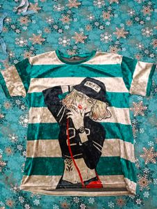 Striped Graphic Print Tee