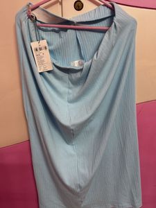 Blue Slit Midi Skirt