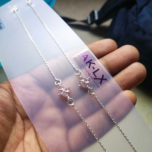 Pure Silver Pink CZ Snack 🥨 Chain ⛓️ Anklets पायल