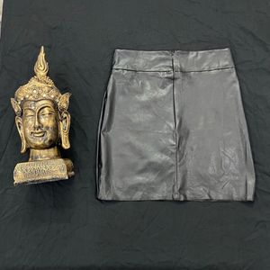 Black Leather Skirt With Front Red Flower