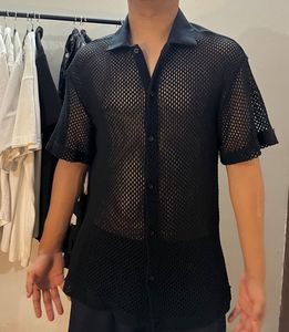 Black Mesh Button-Down Shirt