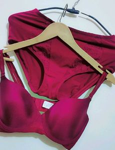 Burdundy Color 34 Bust Bra & 32 Waist Panty Set