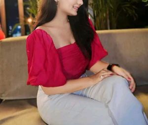Hot Pink Puff Sleeve Crop Top