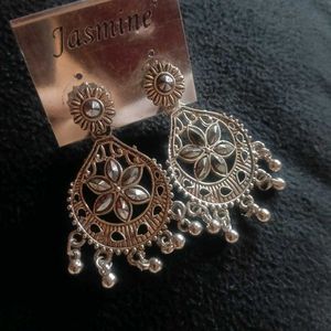 Boho Silver Flower Drop Earrings