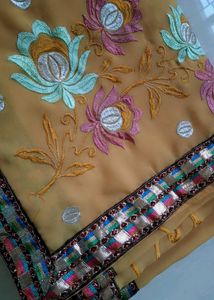 New light Yellow Chiffon Embroidery Saree✨