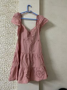 Pink Eyelet Mini Dress