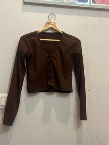 Front Button Full Sleeves Crop Top