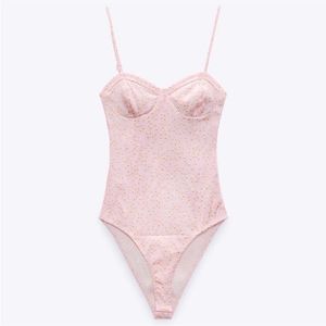 Zara New Floral Corset Satin Bodysuit Top From NYC